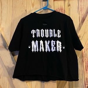 Troublemaker Black Crop Tee - Women's Graphic Crop Top